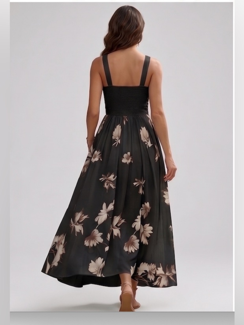 Tropical Floral V-Neck Smocked Back Maxi Dress - Picture 5 of 8